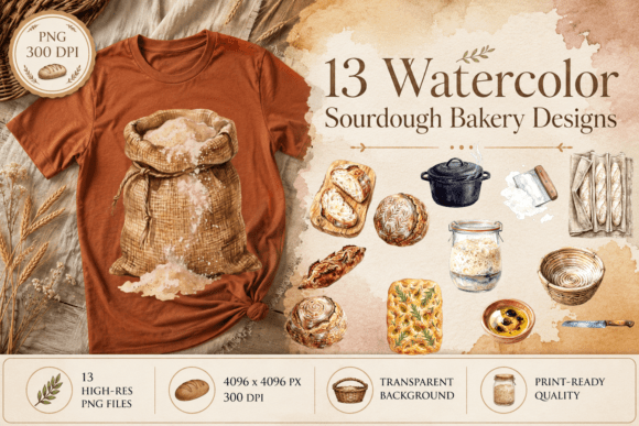 Download Sourdough Watercolor Cottagecore Bakery - Baker Collection